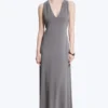 Vestido largo fruncido – Gris empolvado Vestido largo fruncido – Gris empolvado
