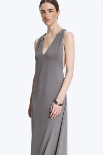 Vestido largo fruncido – Gris empolvado