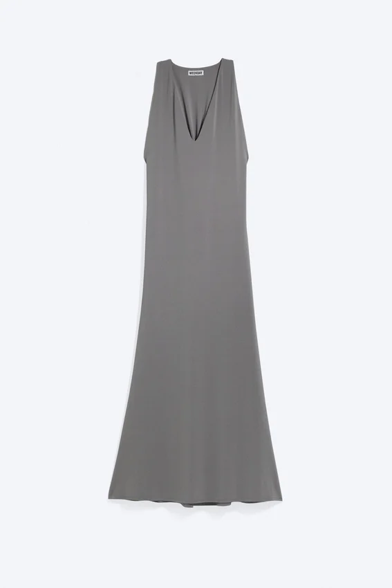 Vestido largo fruncido – Gris empolvado Vestido largo fruncido – Gris empolvado