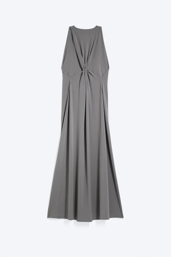 Vestido largo fruncido – Gris empolvado Vestido largo fruncido – Gris empolvado