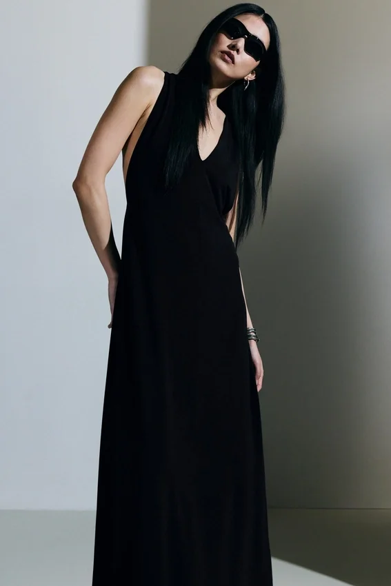 Vestido largo fruncido – Negro Vestido largo fruncido – Negro