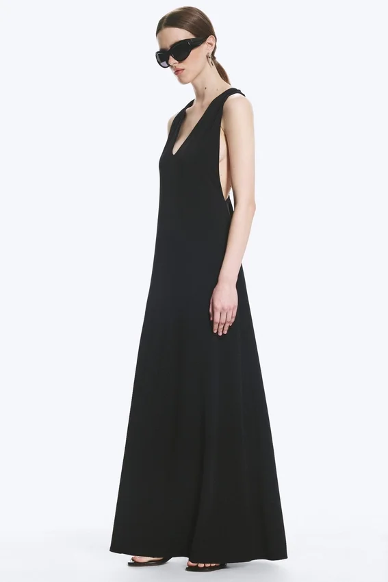 Vestido largo fruncido – Negro Vestido largo fruncido – Negro