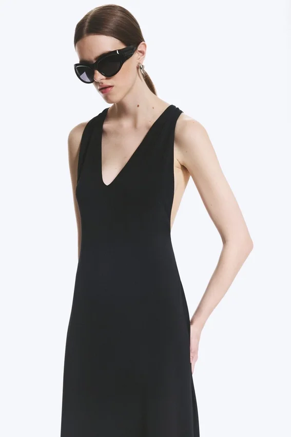Vestido largo fruncido – Negro Vestido largo fruncido – Negro