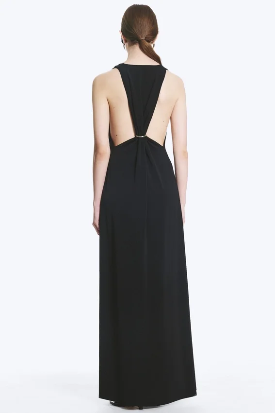 Vestido largo fruncido – Negro Vestido largo fruncido – Negro