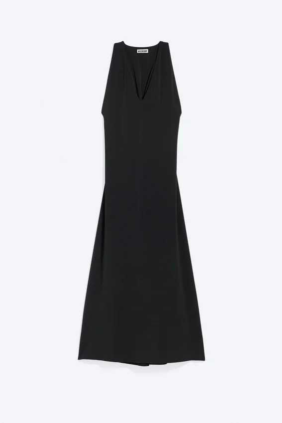 Vestido largo fruncido – Negro Vestido largo fruncido – Negro
