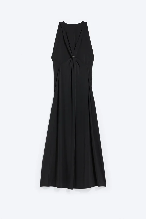 Vestido largo fruncido – Negro Vestido largo fruncido – Negro