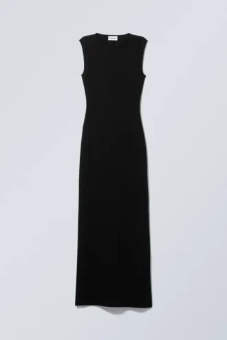 Vestido largo sin mangas con abertura – Negro
