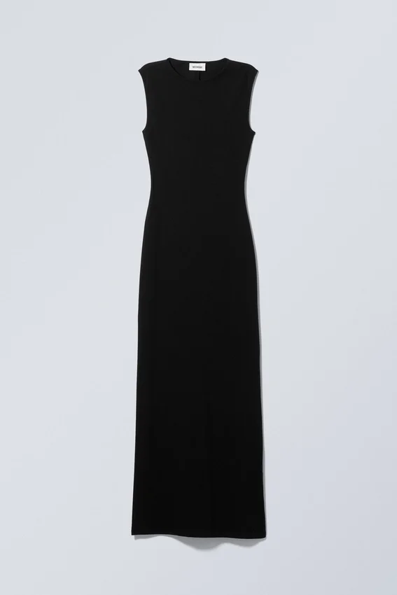 Vestido largo sin mangas con abertura – Negro Vestido largo sin mangas con abertura – Negro
