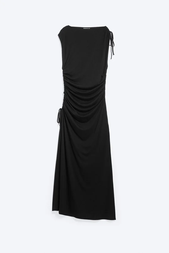 Vestido largo sin mangas con cuello barco – Negro Vestido largo sin mangas con cuello barco – Negro