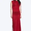Vestido largo sin mangas con cuello barco – Rojo brillante Vestido largo sin mangas con cuello barco – Rojo brillante