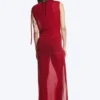 Vestido largo sin mangas con cuello barco – Rojo brillante Vestido largo sin mangas con cuello barco – Rojo brillante
