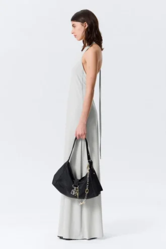 Vestido largo sin mangas con cuello halter – Beige claro