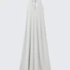 Vestido largo sin mangas con cuello halter – Beige claro Vestido largo sin mangas con cuello halter – Beige claro