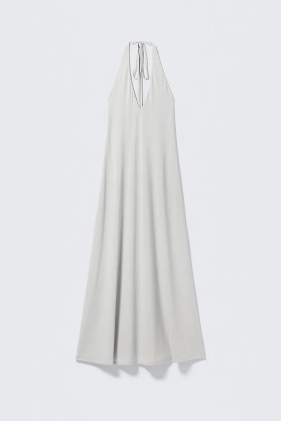 Vestido largo sin mangas con cuello halter – Beige claro Vestido largo sin mangas con cuello halter – Beige claro