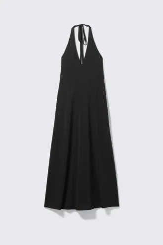 Vestido largo sin mangas con cuello halter – Negro