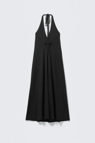 Vestido largo sin mangas con cuello halter – Negro