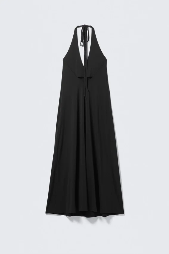 Vestido largo sin mangas con cuello halter – Negro Vestido largo sin mangas con cuello halter – Negro