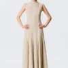 Vestido largo sin mangas con paneles de mezcla de lino – Beige claro Vestido largo sin mangas con paneles de mezcla de lino – Beige claro