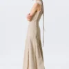 Vestido largo sin mangas con paneles de mezcla de lino – Beige claro Vestido largo sin mangas con paneles de mezcla de lino – Beige claro