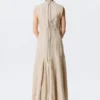 Vestido largo sin mangas con paneles de mezcla de lino – Beige claro Vestido largo sin mangas con paneles de mezcla de lino – Beige claro