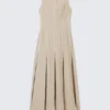 Vestido largo sin mangas con paneles de mezcla de lino – Beige claro Vestido largo sin mangas con paneles de mezcla de lino – Beige claro