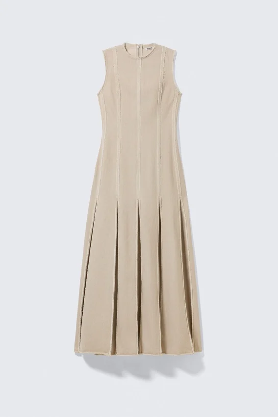 Vestido largo sin mangas con paneles de mezcla de lino – Beige claro Vestido largo sin mangas con paneles de mezcla de lino – Beige claro