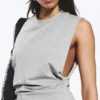 Vestido largo sin mangas con pliegues – Gris jaspeado Vestido largo sin mangas con pliegues – Gris jaspeado
