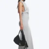 Vestido largo sin mangas con pliegues – Gris jaspeado Vestido largo sin mangas con pliegues – Gris jaspeado