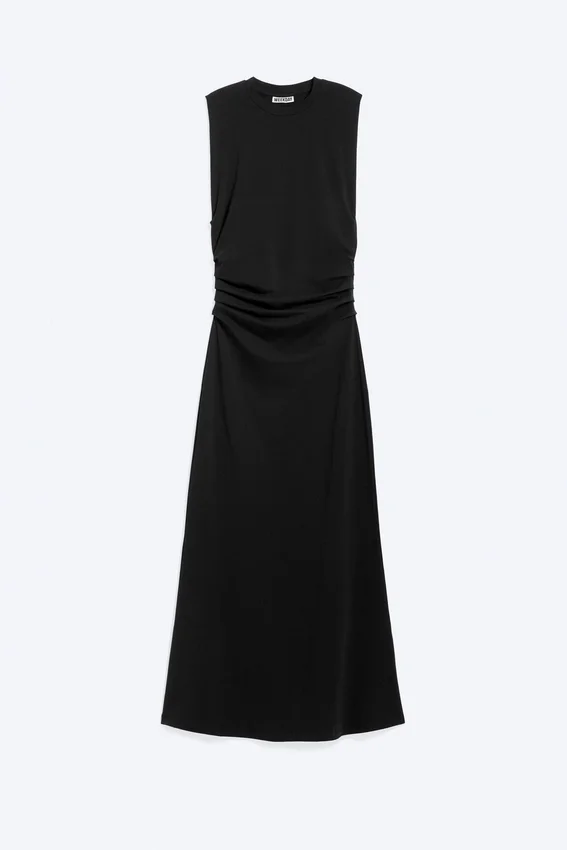 Vestido largo sin mangas con pliegues – Negro Vestido largo sin mangas con pliegues – Negro