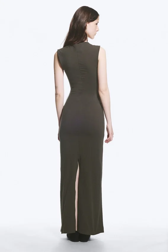 Vestido largo sin mangas de jersey de algodón – Gris oscuro Vestido largo sin mangas de jersey de algodón – Gris oscuro