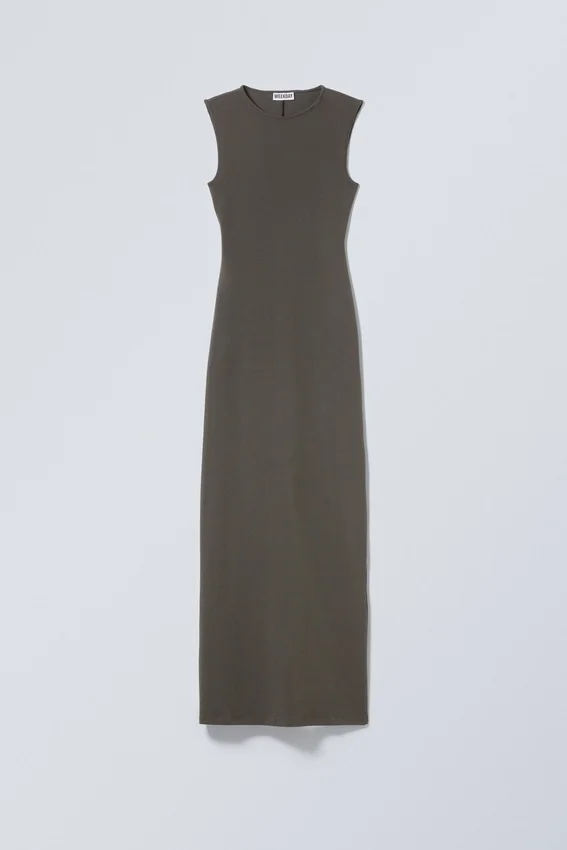 Vestido largo sin mangas de jersey de algodón – Gris oscuro Vestido largo sin mangas de jersey de algodón – Gris oscuro