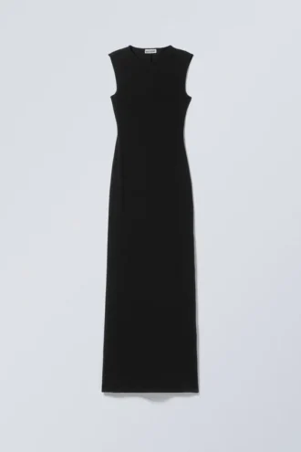 Vestido largo sin mangas de jersey de algodón – Negro