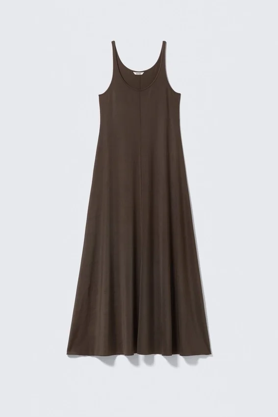 Vestido largo sin mangas – Marrón oscuro Vestido largo sin mangas – Marrón oscuro