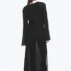 Vestido largo transparente de manga larga y cuello en V – Negro Vestido largo transparente de manga larga y cuello en V – Negro