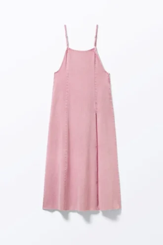 Vestido lencero largo sin mangas de sarga – Rosa empolvado