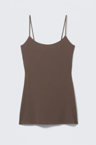 Vestido lencero mini con tirantes – Marrón oscuro