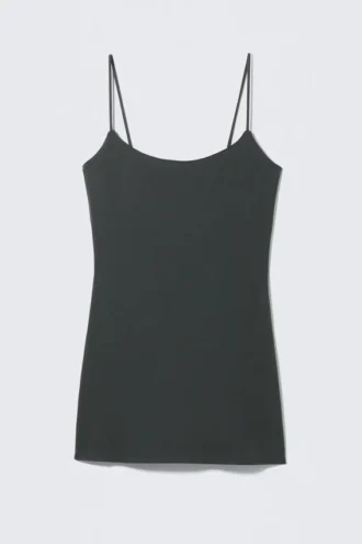 Vestido lencero mini con tirantes – Negro