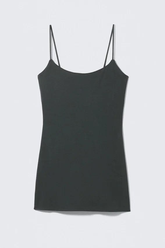 Vestido lencero mini con tirantes – Negro Vestido lencero mini con tirantes – Negro