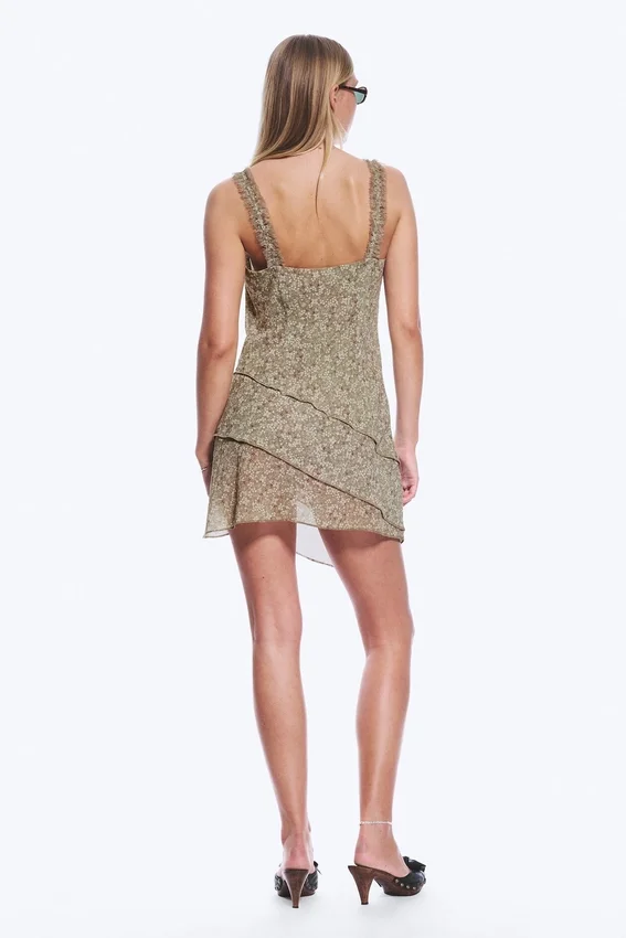 Vestido liso asimétrico – Verde caqui apagado – Flor Vestido liso asimétrico – Verde caqui apagado – Flor