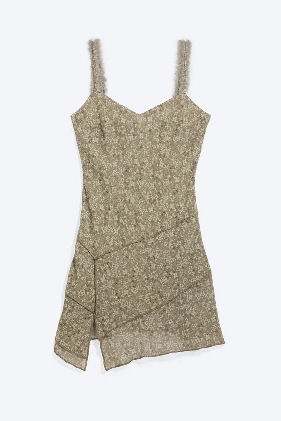 Vestido liso asimétrico – Verde caqui apagado – Flor Vestido liso asimétrico – Verde caqui apagado – Flor
