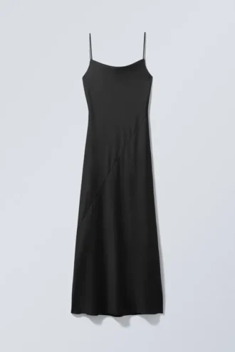 Vestido liso largo de satén – Negro