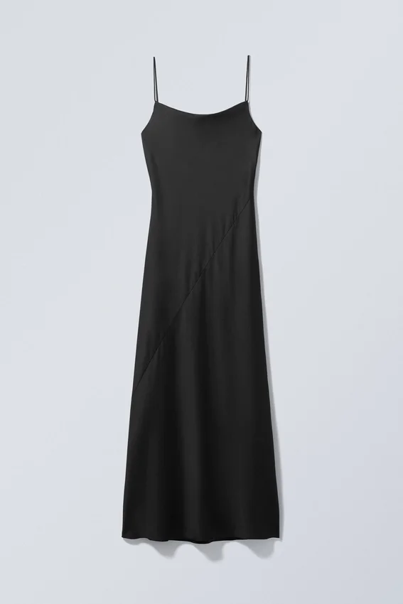 Vestido liso largo de satén – Negro Vestido liso largo de satén – Negro