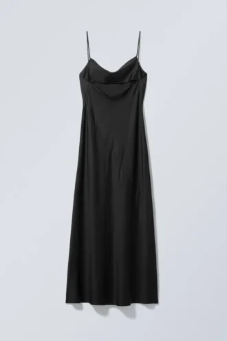 Vestido liso largo de satén – Negro