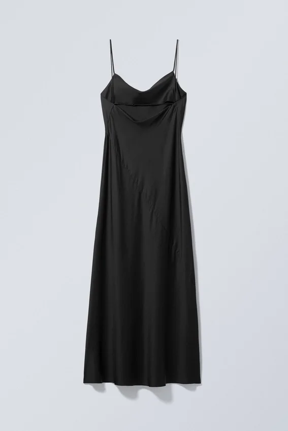 Vestido liso largo de satén – Negro Vestido liso largo de satén – Negro
