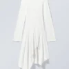 Vestido midi asimétrico de manga larga – Blanco Vestido midi asimétrico de manga larga – Blanco