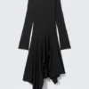 Vestido midi asimétrico de manga larga – Negro Vestido midi asimétrico de manga larga – Negro