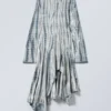 Vestido midi asimétrico de manga larga – Verde oscuro – Tie-dye