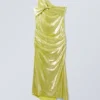 Vestido midi asimétrico drapeado con solapas – Amarillo brillante Vestido midi asimétrico drapeado con solapas – Amarillo brillante