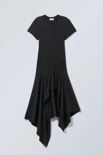Vestido midi asimétrico lavado – Negro lavado