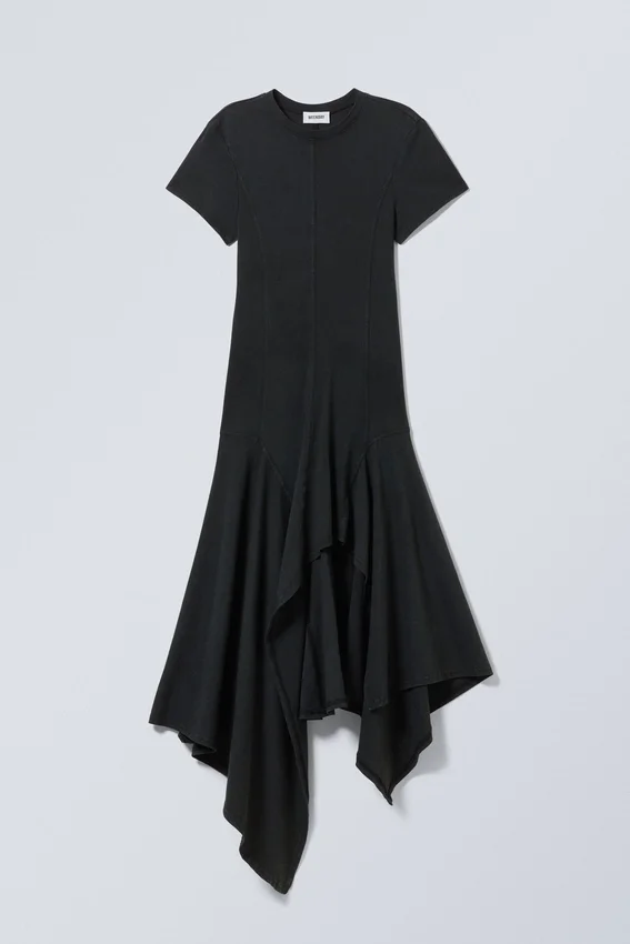Vestido midi asimétrico lavado – Negro lavado Vestido midi asimétrico lavado – Negro lavado
